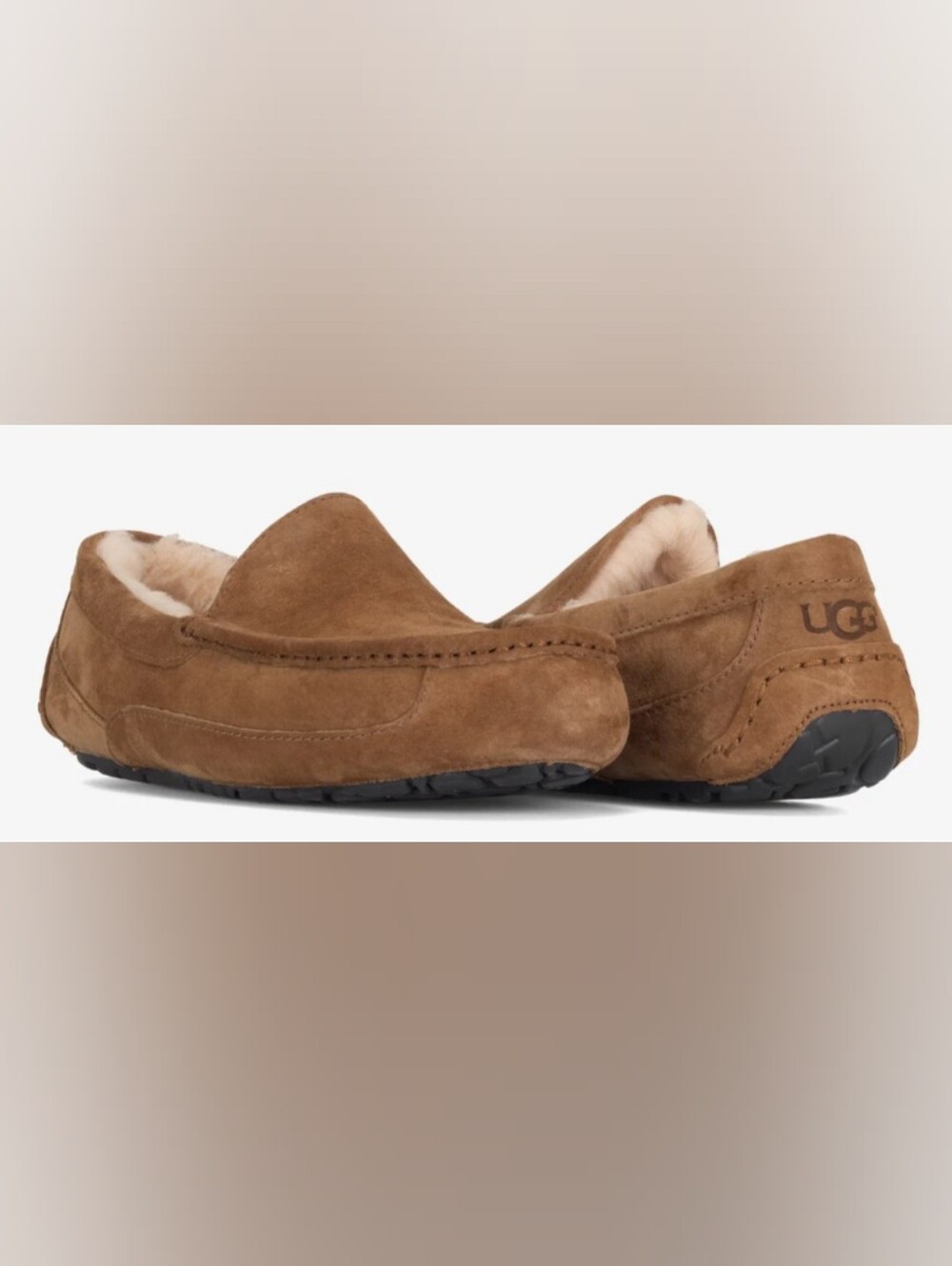 UGG Men's Ascot Moccasin Suede Chestnut Slippers Size 10 New MSRP $119.98
